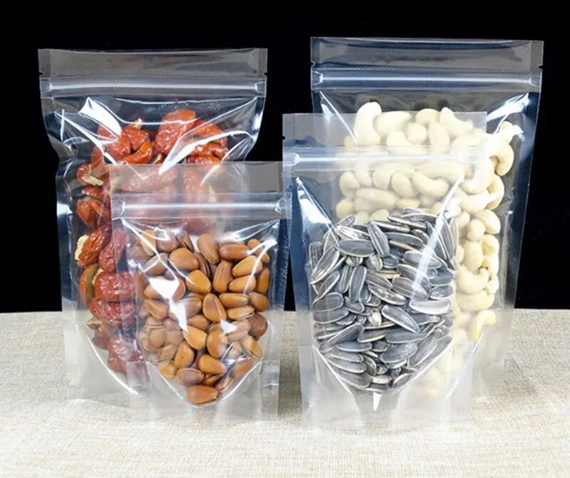 50 Pcs Stand Up PET Transparent Zip Lock Plastic Food Spice Powder Packaging Pouch Clear Bags