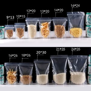 50 Pieces Stand Up PET Transparent Zip Lock Plastic Food Spice Powder Packaging Pouch Clear Bags